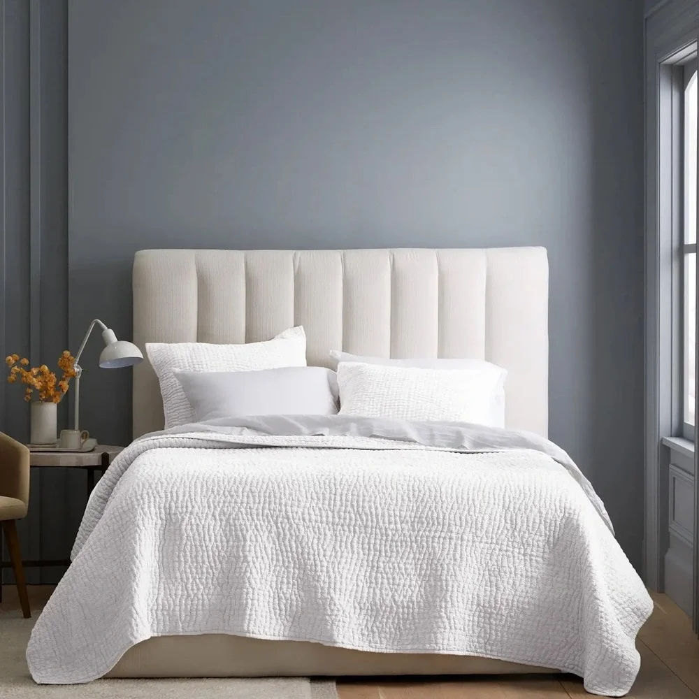 Quince European Linen Cotton Stitch Quilt Set Sz King Cal King White Luxury NEW